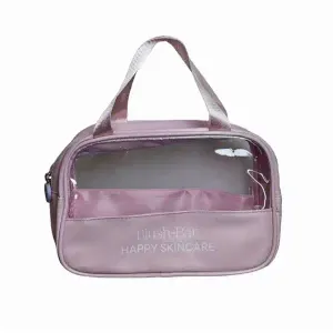 Bolsa de Viaje Transparente con Manijas Rosadas